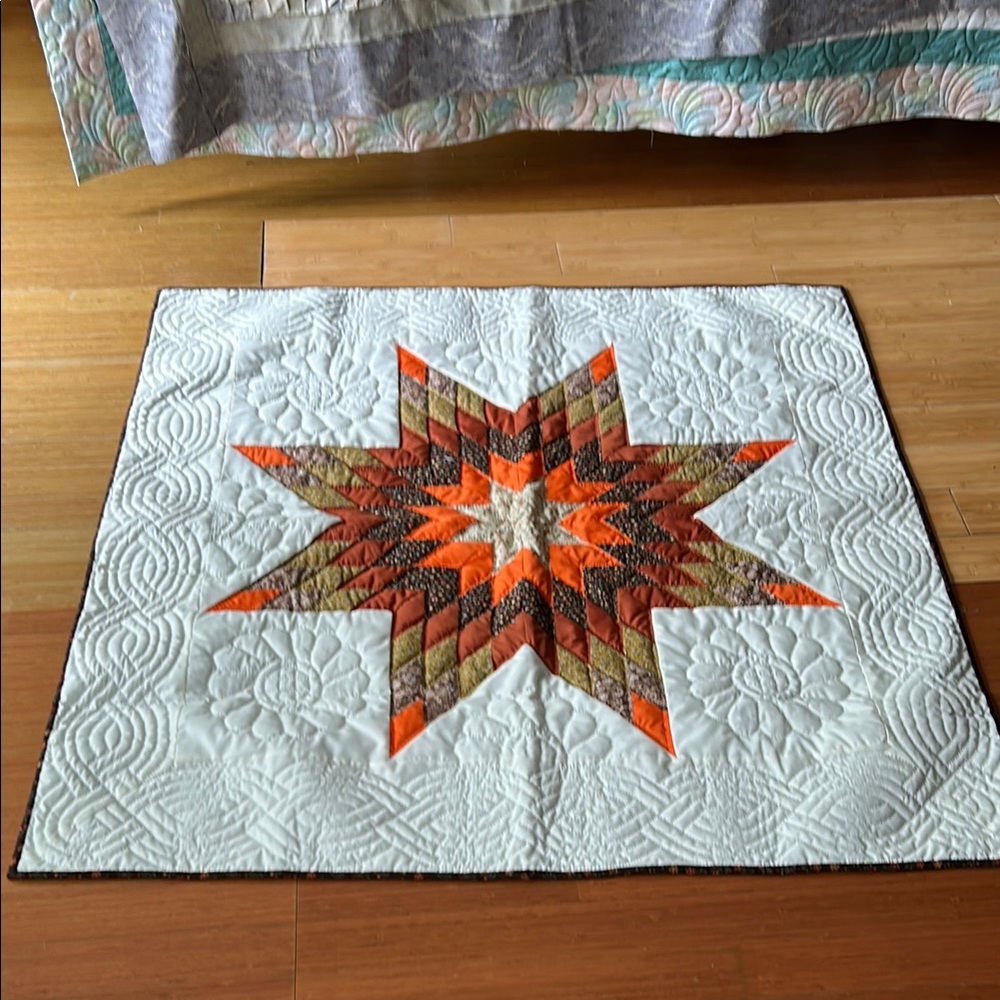 Star Pattern Quilted Throw Blanket - Orange and Brown